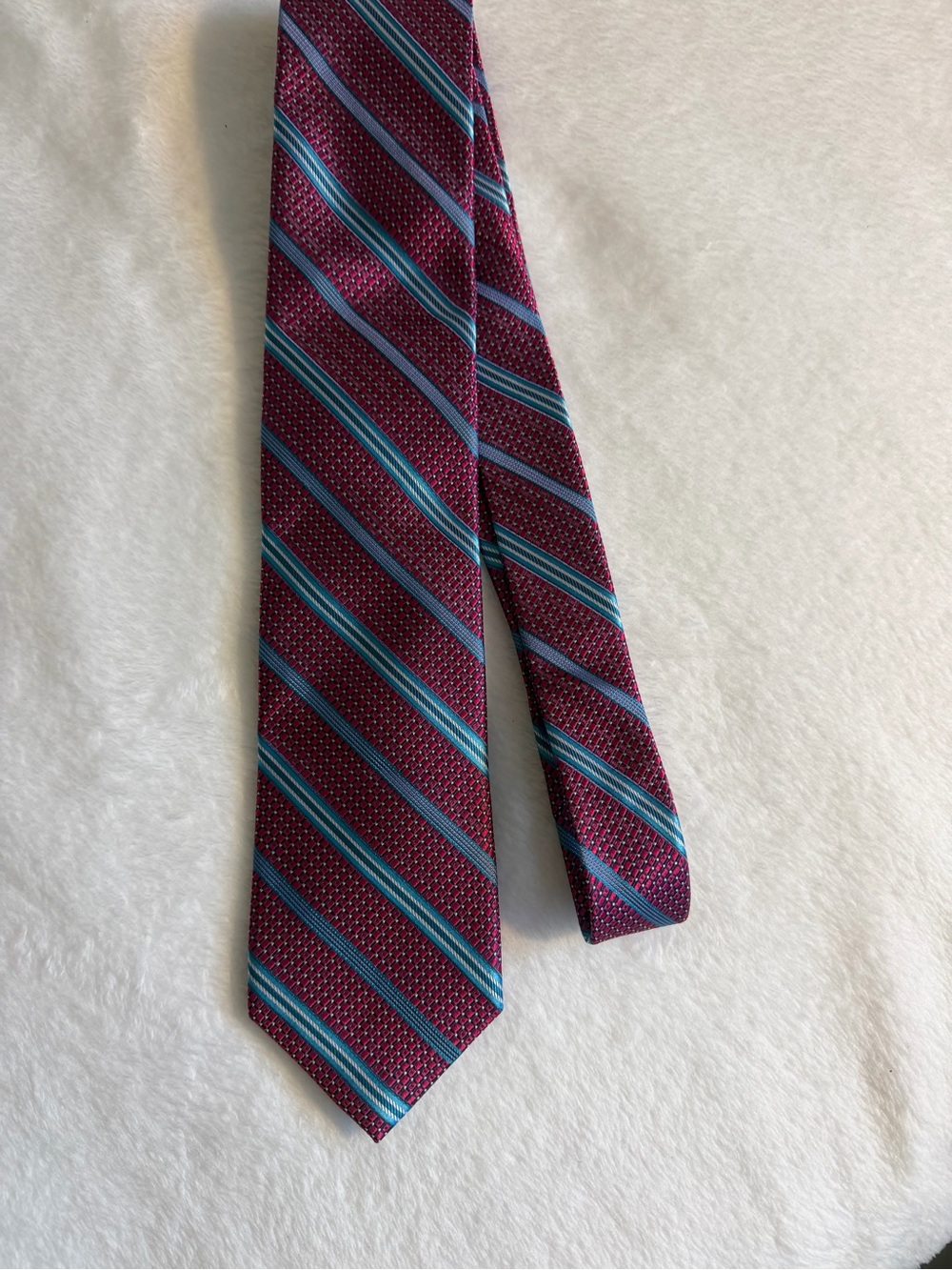 Ted Baker London silk Burgundy Tie with Teal Stripes.